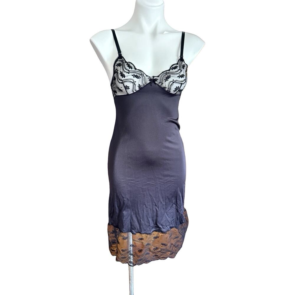Vintage Black Nylon Lace Slip Dress
